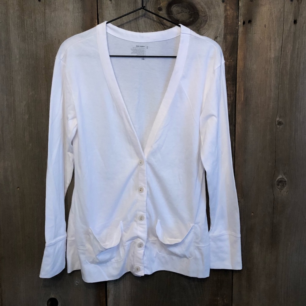 Old Navy White Grandpa Cardigan Lightweight Top Size Small Oversized